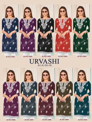 Urvashi presenting faux georgette embroidered cotton kurti with inner catalog at wholesale price kurtis catalogs