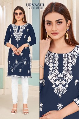 Urvashi presenting faux georgette embroidered cotton kurti with inner catalog at wholesale price kurtis catalogs