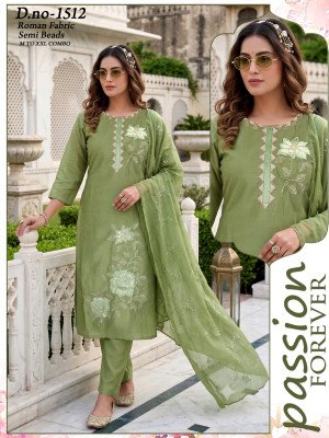 V.V 2032 Roman Fabric Beads Work 3-Piece Suit Set with Astar Size wise Combo Set