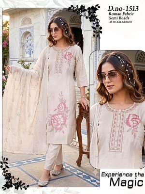 V.V 2032 Roman Fabric Beads Work 3-Piece Suit Set with Astar Size wise Combo Set