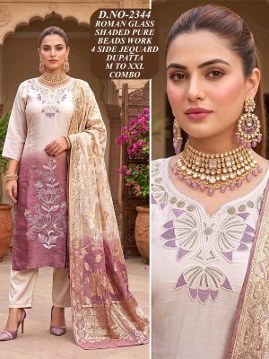 V.V.F2032 Roman Glass Handwork 3-Piece Suit with Banarasi Dupatta Size wise Combo Set