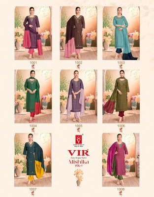 VIR Mishika Vol 1 Elegant Vertican Summer Fabric Set with Handwork And Pure Cotton Embroidery Lining Dupatta Wholesale kurtis catalogs