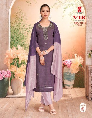 VIR Mishika Vol 1 Elegant Vertican Summer Fabric Set with Handwork And Pure Cotton Embroidery Lining Dupatta Wholesale kurtis catalogs