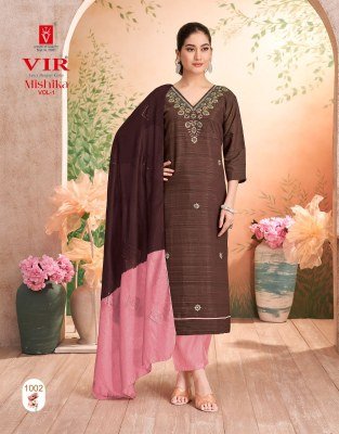 VIR Mishika Vol 1 Elegant Vertican Summer Fabric Set with Handwork And Pure Cotton Embroidery Lining Dupatta Wholesale kurtis catalogs