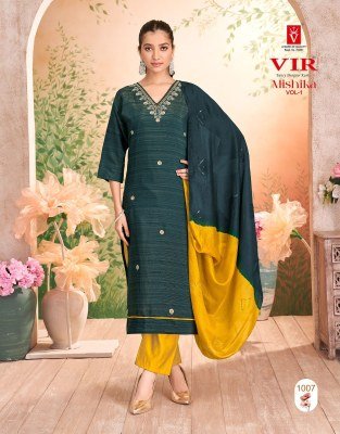 VIR Mishika Vol 1 Elegant Vertican Summer Fabric Set with Handwork And Pure Cotton Embroidery Lining Dupatta Wholesale kurtis catalogs