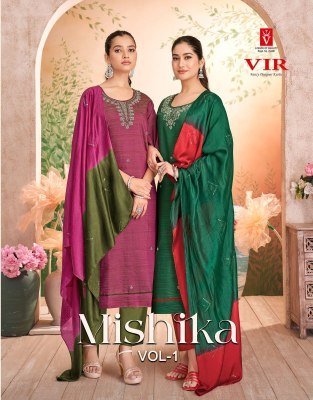 VIR Mishika Vol 1 Elegant Vertican Summer Fabric Set with Handwork And Pure Cotton Embroidery Lining Dupatta Wholesale kurtis catalogs