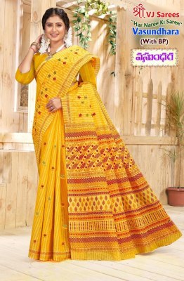 VJ Vasundhara Vol 01 presented Heavy Cotton printed fancy saree with blouse catalogue at affordable rate sarees catalogs