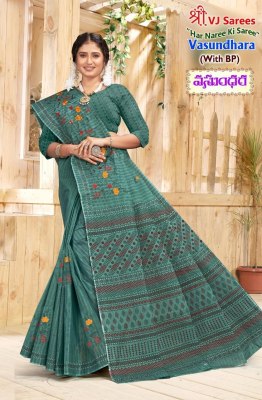 VJ Vasundhara Vol 01 presented Heavy Cotton printed fancy saree with blouse catalogue at affordable rate sarees catalogs
