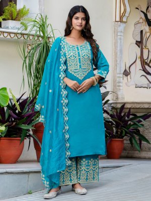 Vaisakhi present Heavy roman embroidered palazzo suit with elegant designe with low price  readymade suit catalogs