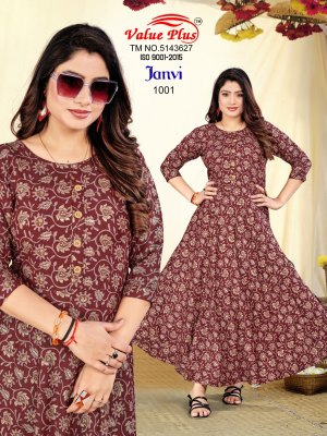 Value plus by Janvi reyon printed flared kurti catalogue at affordable rate wholesale catalogs
