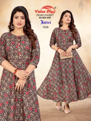 Value plus by Janvi reyon printed flared kurti catalogue at affordable rate kurtis catalogs