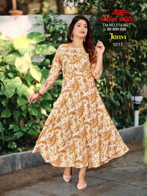 Value plus by Janvi reyon printed flared kurti catalogue at affordable rate kurtis catalogs