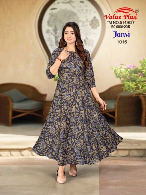 Value plus by Janvi reyon printed flared kurti catalogue at affordable rate kurtis catalogs