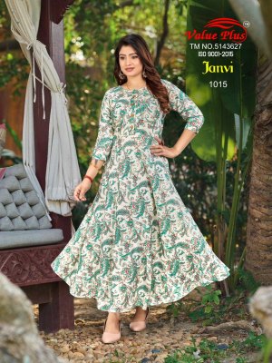 Value plus by Janvi reyon printed flared kurti catalogue at affordable rate kurtis catalogs