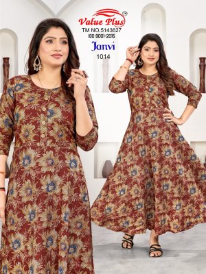 Value plus by Janvi reyon printed flared kurti catalogue at affordable rate kurtis catalogs