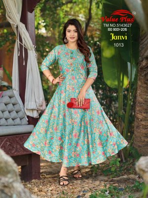 Value plus by Janvi reyon printed flared kurti catalogue at affordable rate kurtis catalogs