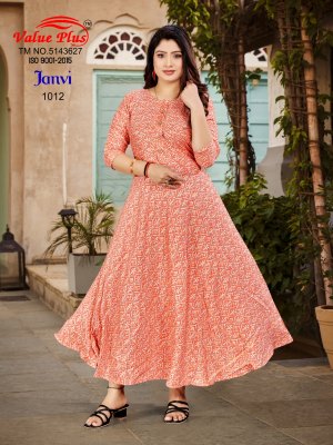 Value plus by Janvi reyon printed flared kurti catalogue at affordable rate kurtis catalogs