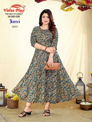 Value plus by Janvi reyon printed flared kurti catalogue at affordable rate kurtis catalogs