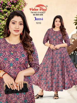 Value plus by Janvi reyon printed flared kurti catalogue at affordable rate kurtis catalogs