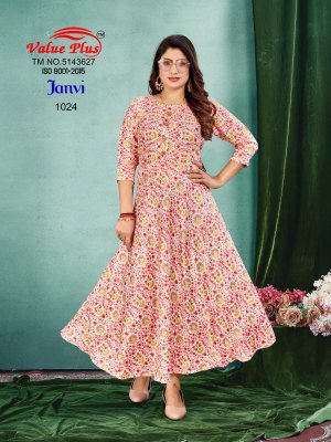 Value plus by Janvi reyon printed flared kurti catalogue at affordable rate kurtis catalogs