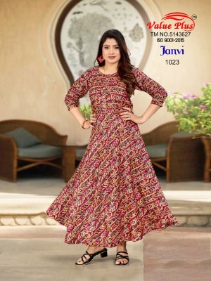 Value plus by Janvi reyon printed flared kurti catalogue at affordable rate kurtis catalogs