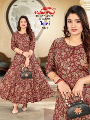 Value plus by Janvi reyon printed flared kurti catalogue at affordable rate kurtis catalogs