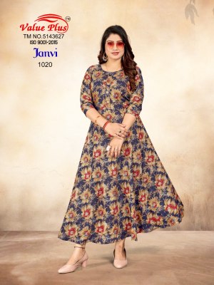 Value plus by Janvi reyon printed flared kurti catalogue at affordable rate kurtis catalogs