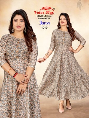 Value plus by Janvi reyon printed flared kurti catalogue at affordable rate kurtis catalogs