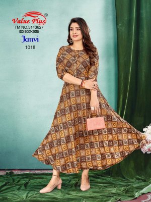 Value plus by Janvi reyon printed flared kurti catalogue at affordable rate kurtis catalogs