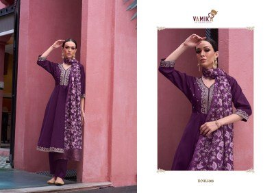Vamika Liyana Festive Edition Silk Crepe Suit with Hand Embroidery And Vertican Silk With American Creap Bottom Jacquard Dupatta Wholesale kurtis catalogs