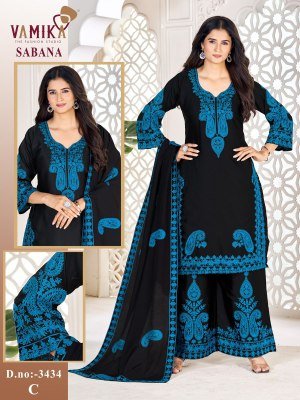 Vamika Sabana Pakistani Collection Heavy Japan Satin Cotton Work Suit Set readymade suit catalogs