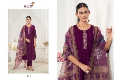 Vamika Tm Rubina Vol 1 Designer Roman Silk Suit Heavy Viscos Handwork Dress with Organza Dupatta Wholesale kurti pant with dupatta Catalogs
