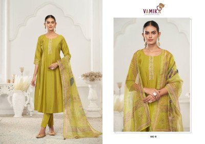 Vamika Tm Rubina Vol 1 Designer Roman Silk Suit Heavy Viscos Handwork Dress with Organza Dupatta Wholesale kurti pant with dupatta Catalogs
