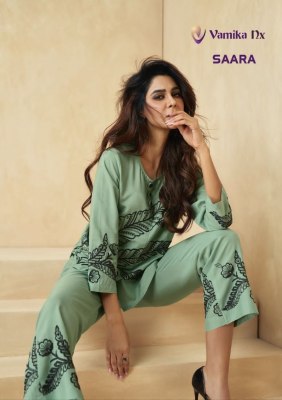 Vamika nx presents Sarra exclusive designer tunic short top with pant set collection wholesale price in India  Amavi
