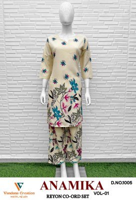 Vandana Creation Anamika Vol 1 Reyon Print Coord Set Ethnic Bulk Wholesale kurtis catalogs