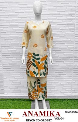Vandana Creation Anamika Vol 1 Reyon Print Coord Set Ethnic Bulk Wholesale kurtis catalogs