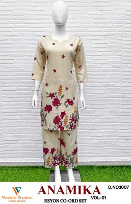 Vandana Creation Anamika Vol 1 Reyon Print Coord Set Ethnic Bulk Wholesale kurtis catalogs