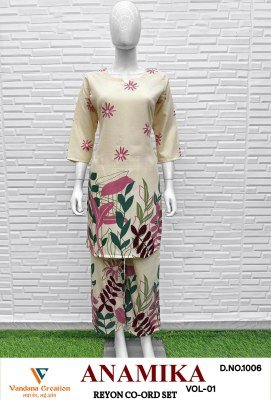 Vandana Creation Anamika Vol 1 Reyon Print Coord Set Ethnic Bulk Wholesale kurtis catalogs
