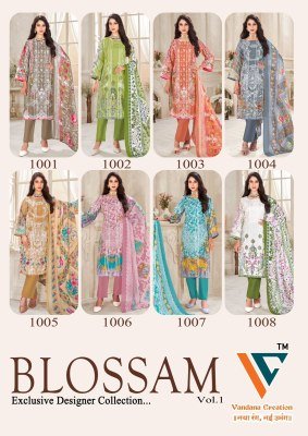 Vandana Creation Blossom Vol 01  Unstitched Soft Cotton Top with Zari Work  Bottom And Dupatta Wholesale dress material catalogs