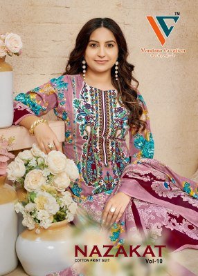 Vandana Creation Nazakat Vol 10 Unstitched Cotton Suit Set Top  Bottom And Dupatta Wholesale dress material catalogs