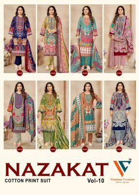 Vandana Creation Nazakat Vol 10 Unstitched Cotton Suit Set Top  Bottom And Dupatta Wholesale dress material catalogs