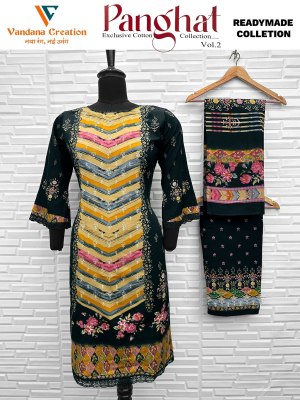 Vandana Creation Panghat Vol 2 Karachi Gala Print Kurti with Plazo & Mal Cotton Dupatta  Wholesale Collection kurtis catalogs