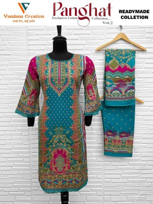 Vandana Creation Panghat Vol 2 Karachi Gala Print Kurti with Plazo & Mal Cotton Dupatta  Wholesale Collection kurtis catalogs