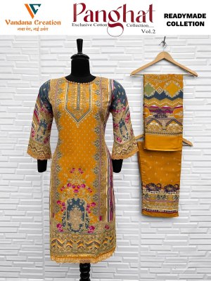Vandana Creation Panghat Vol 2 Karachi Gala Print Kurti with Plazo & Mal Cotton Dupatta  Wholesale Collection kurtis catalogs