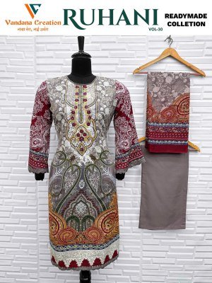 Vandana Creation Ruhani Vol 30 Cotton Suit Set Embroidered Neck, Bell Sleeves, Plazzo Bottom, Cotton Mall Dupatta Wholesale kurtis catalogs
