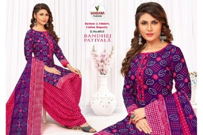 Vandana fashion Bandhej patiyala Vol 6 heavy cotton unstitched Dress Material catalogue at wholesale price dress material catalogs