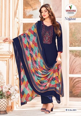 Vandana fashion launch Nigaar  vol 2 fancy Pure Reyon Slub With Embroidered unstitched salwar kameez catalog at affordable rate salwar kameez catalogs