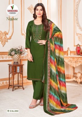 Vandana fashion launch Nigaar  vol 2 fancy Pure Reyon Slub With Embroidered unstitched salwar kameez catalog at affordable rate salwar kameez catalogs