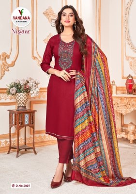 Vandana fashion launch Nigaar  vol 2 fancy Pure Reyon Slub With Embroidered unstitched salwar kameez catalog at affordable rate salwar kameez catalogs