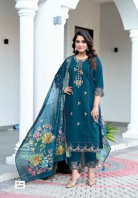 Vaniska Dastoor Vol 1 Roman Silk Straight Kurti Set with Heavy Embroidery And Organza Jacquard Dupatta Wholesale kurti pant with dupatta Catalogs